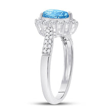 Load image into Gallery viewer, Radiant Blue Topaz Splendor Ring Side view from the 10Kt White Gold Womens Pear Lab Created Blue Topaz Solitaire Ring 2 Cttwpin200265 collection by Splendid Jewellery