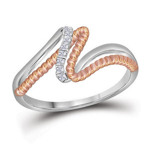 Radiant Brilliance: 10kt Two - tone Gold Womens Round Diamond Rope Band Ring 1/12 Cttw - Splendid Jewellery