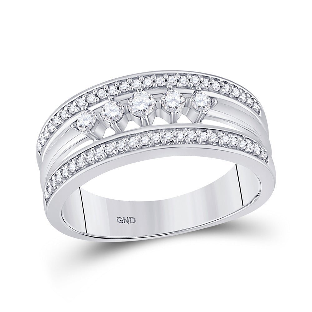 Radiant Brilliance: 10kt White Gold 5 - Stone Diamond Band Ring - Splendid Jewellery