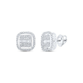 Radiant Brilliance: 10kt White Gold Baguette and Round Diamond Square Earrings - Splendid Jewellery