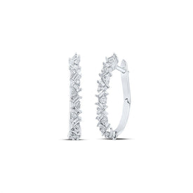 Radiant Brilliance: 10kt White Gold Baguette Diamond Hoop Earrings - Splendid Jewellery