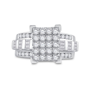 Radiant Brilliance: 10kt White Gold Cluster Diamond Wedding Ring - 1 - 1/2 Cttw - Splendid Jewellery