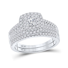 Load image into Gallery viewer, Radiant Brilliance 10kt White Gold Halo Diamond Bridal Wedding Ring Band Set - Splendid Jewellery