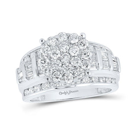 Radiant Brilliance: 10kt White Gold Round Diamond Cluster Bridal Wedding Engagement Ring 2 Cttw - Splendid Jewellery