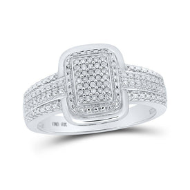 Radiant Brilliance: 10kt White Gold Round Diamond Cluster Ring 1/10 Cttw - Splendid Jewellery