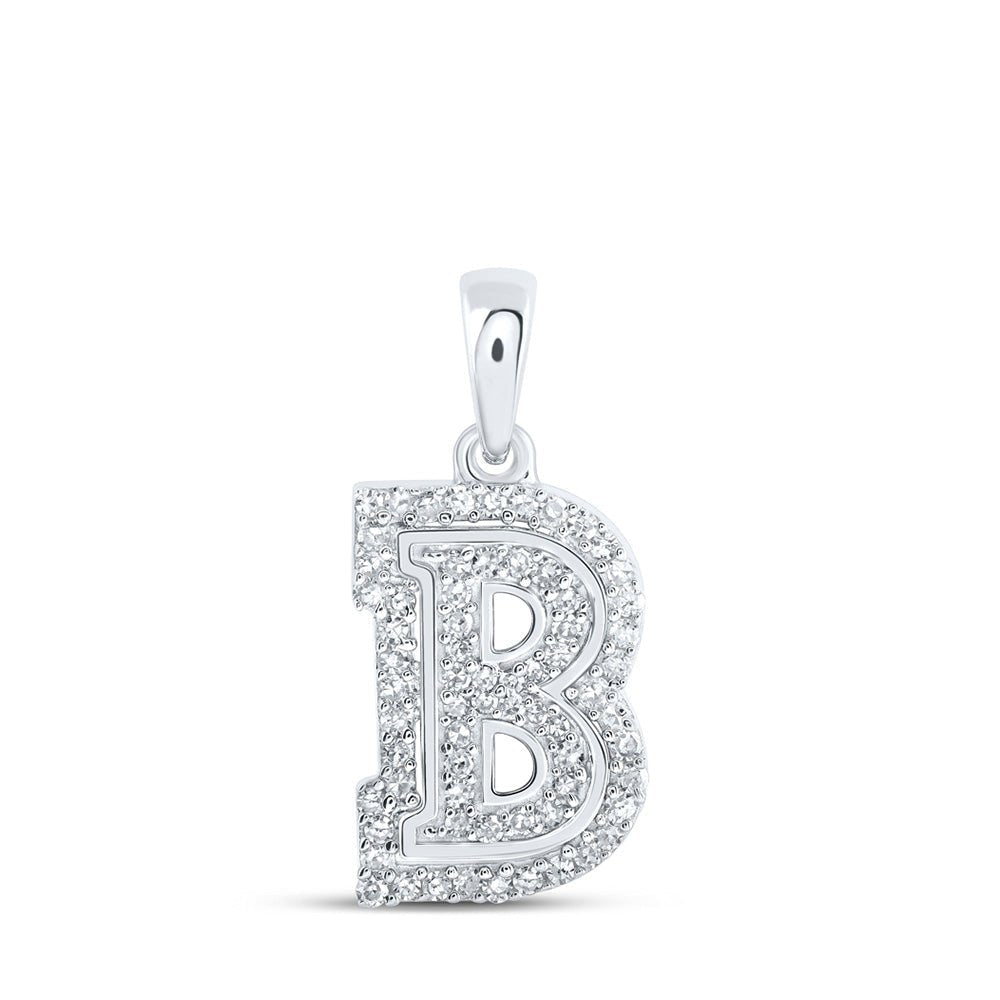 Radiant Brilliance: 10kt White Gold Womens Round Diamond B Initial Letter Pendant - Splendid Jewellery