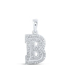 Radiant Brilliance: 10kt White Gold Womens Round Diamond B Initial Letter Pendant - Splendid Jewellery