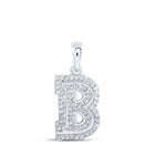 Radiant Brilliance: 10kt White Gold Womens Round Diamond B Initial Letter Pendant - Splendid Jewellery