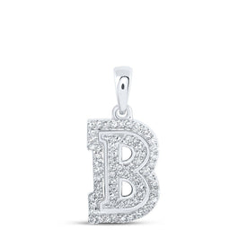 Radiant Brilliance: 10kt White Gold Womens Round Diamond B Initial Letter Pendant - Splendid Jewellery