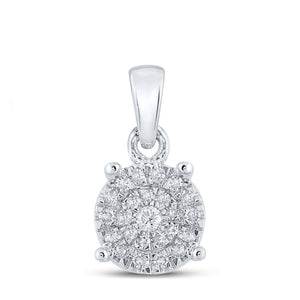 Radiant Brilliance: 10kt White Gold Womens Round Diamond Circle Frame Cluster Pendant - Splendid Jewellery