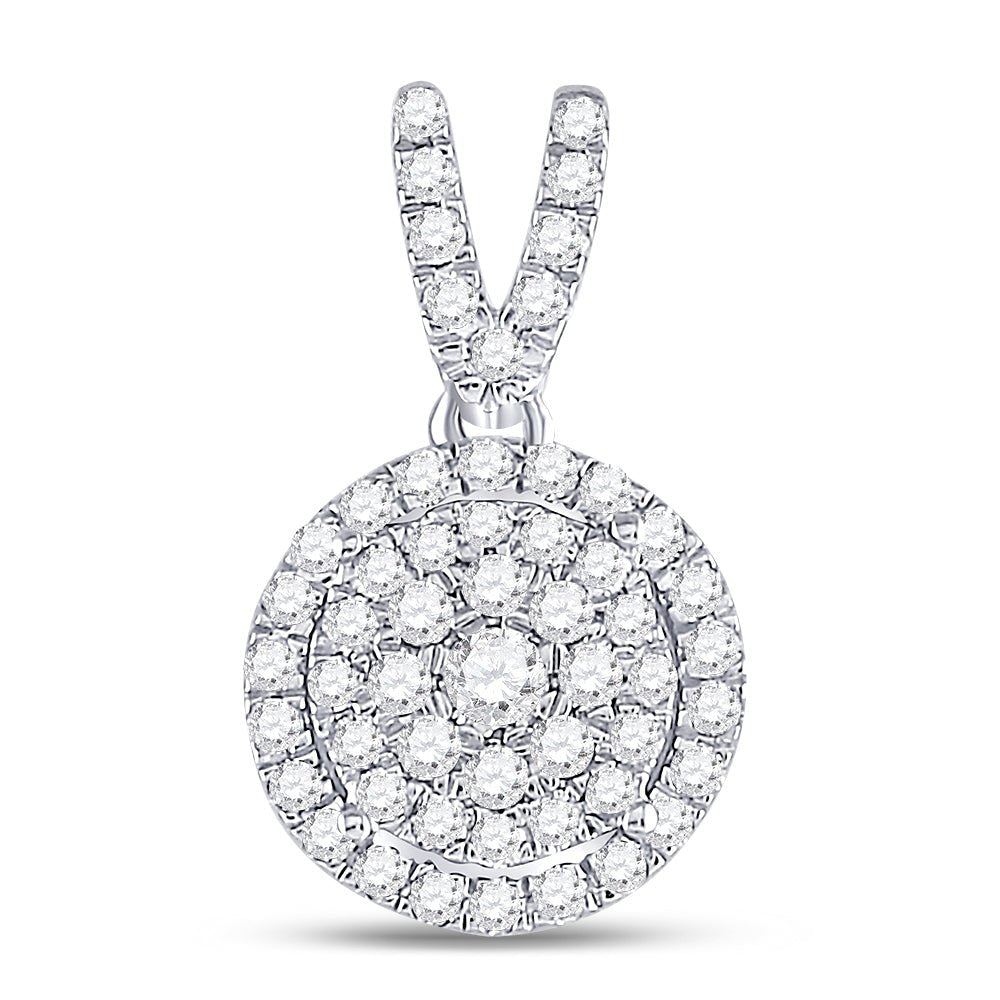 Radiant Brilliance: 10kt White Gold Womens Round Diamond Circle Frame Pendant - Splendid Jewellery