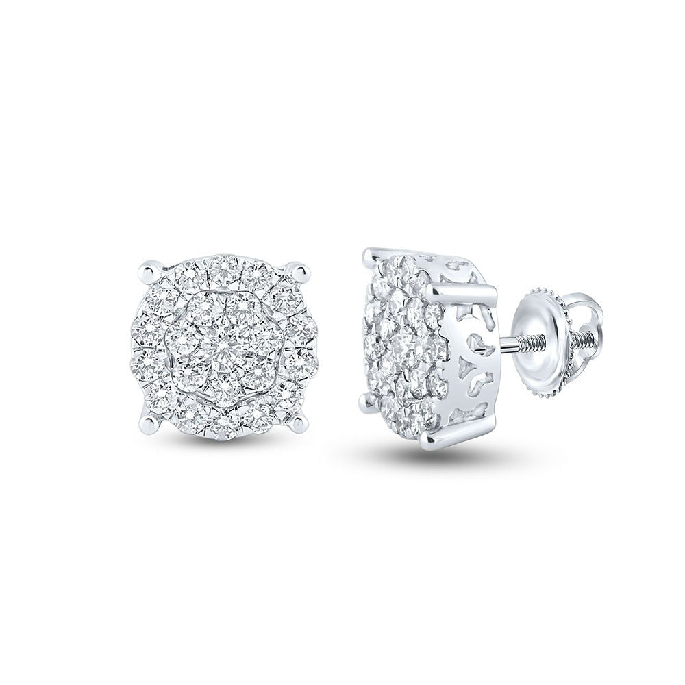 Radiant Brilliance: 10kt White Gold Womens Round Diamond Cluster Earrings 1 - 1/2 Cttw - Splendid Jewellery
