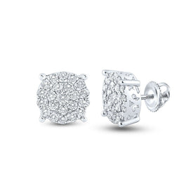 Radiant Brilliance: 10kt White Gold Womens Round Diamond Cluster Earrings 1 - 1/2 Cttw - Splendid Jewellery