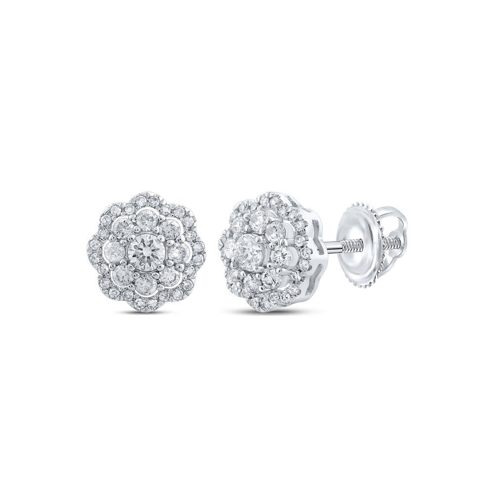 Radiant Brilliance: 10kt White Gold Womens Round Diamond Cluster Earrings 1/2 Cttw - Splendid Jewellery