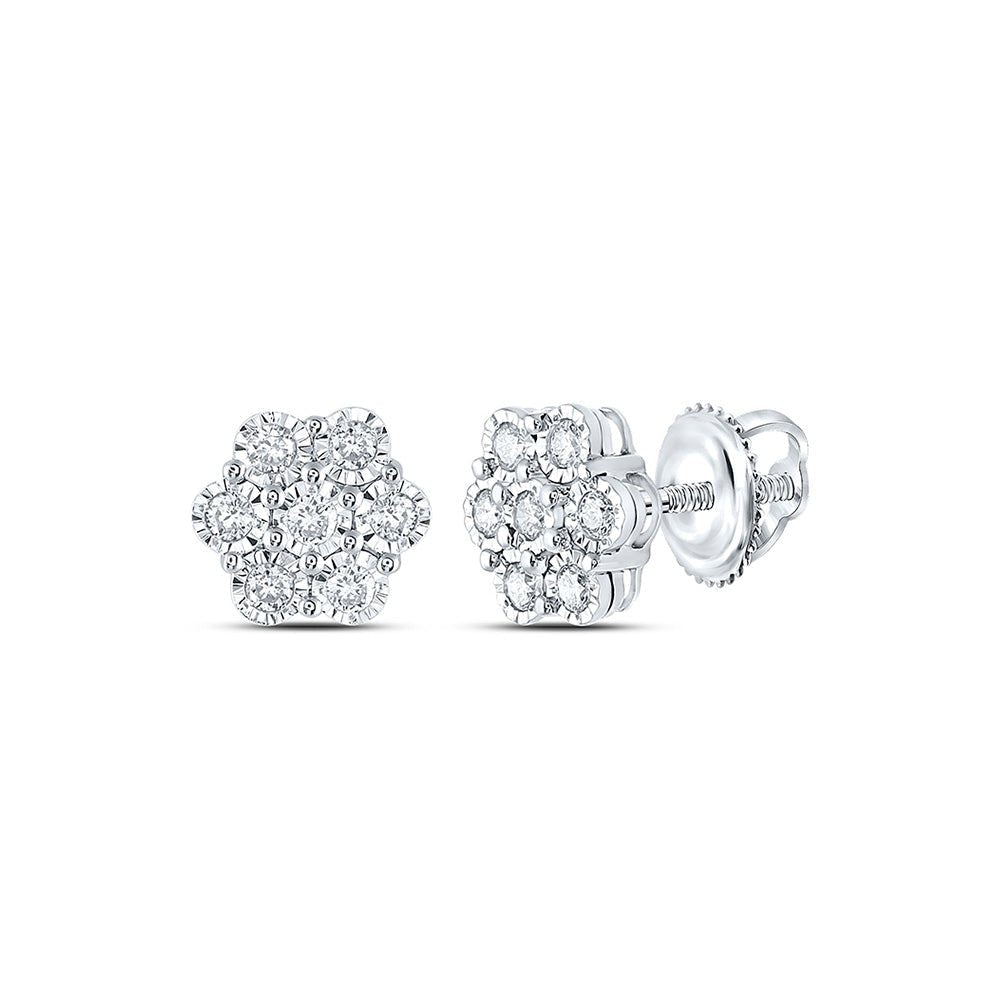 Radiant Brilliance: 10kt White Gold Womens Round Diamond Cluster Earrings 1/3 Cttw - Splendid Jewellery
