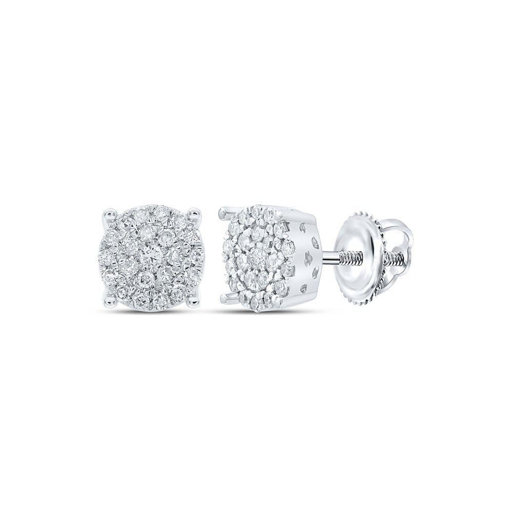 Radiant Brilliance: 10kt White Gold Womens Round Diamond Cluster Earrings 1/4 Cttw - Splendid Jewellery