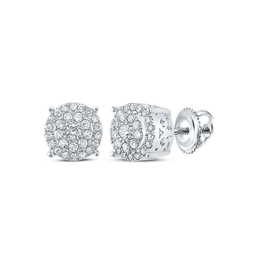 Radiant Brilliance: 10kt White Gold Womens Round Diamond Cluster Earrings - Splendid Jewellery