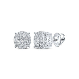 Radiant Brilliance: 10kt White Gold Womens Round Diamond Cluster Earrings - Splendid Jewellery