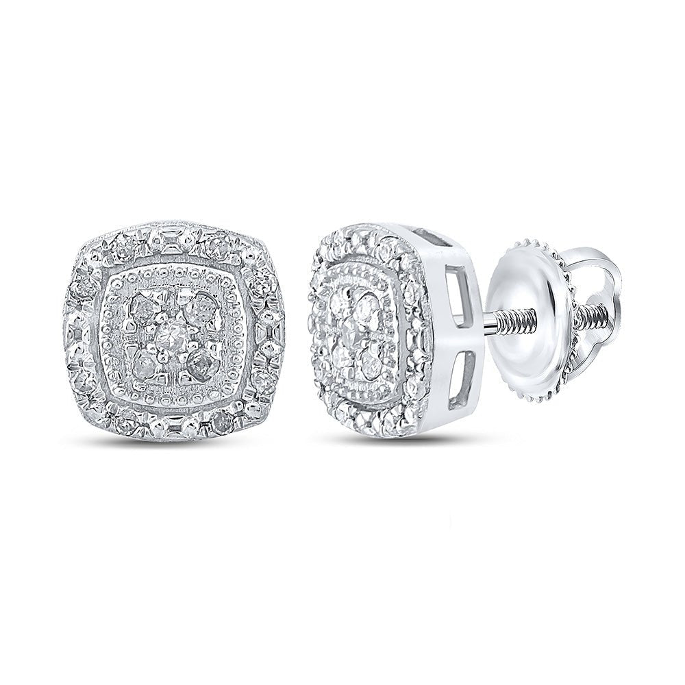 Radiant Brilliance: 10kt White Gold Womens Round Diamond Cluster Earrings - Splendid Jewellery