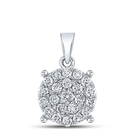 Radiant Brilliance: 10kt White Gold Womens Round Diamond Cluster Pendant 1/2 Cttw - Splendid Jewellery
