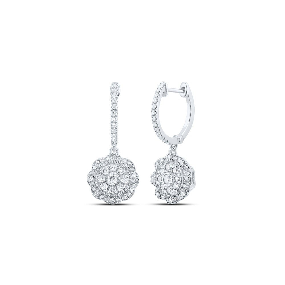 Radiant Brilliance: 10kt White Gold Womens Round Diamond Hoop Dangle Earrings 3/4 Cttw - Splendid Jewellery