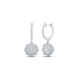 Radiant Brilliance: 10kt White Gold Womens Round Diamond Hoop Dangle Earrings 3/4 Cttw - Splendid Jewellery