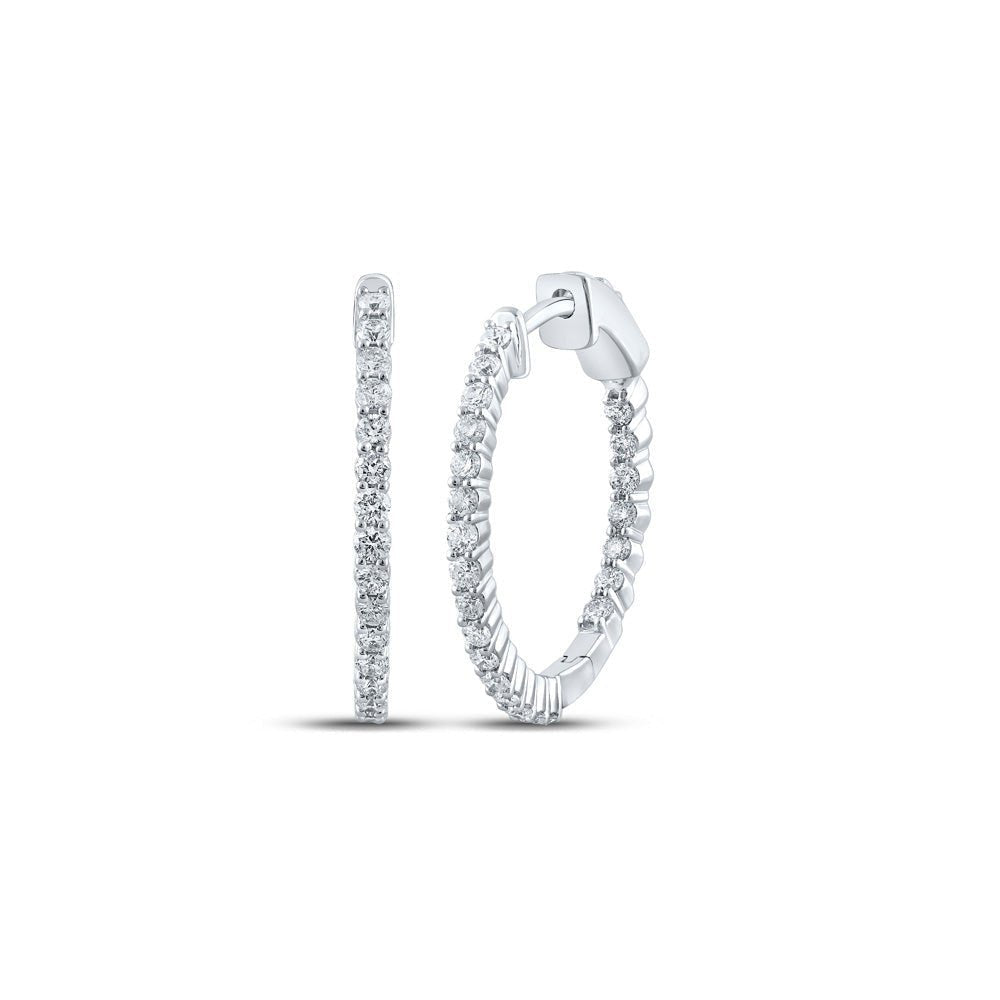 Radiant Brilliance: 10kt White Gold Womens Round Diamond Hoop Earrings 1 Cttw - Splendid Jewellery