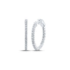 Radiant Brilliance: 10kt White Gold Womens Round Diamond Hoop Earrings 1 Cttw - Splendid Jewellery