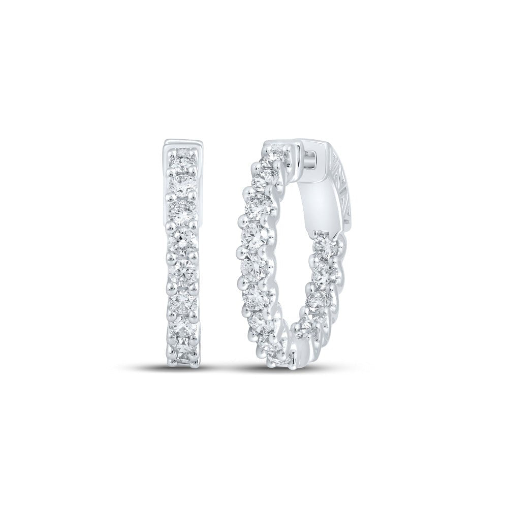 Radiant Brilliance: 10kt White Gold Womens Round Diamond In Out Hoop Earrings 2 Cttw - Splendid Jewellery