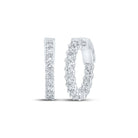 Radiant Brilliance: 10kt White Gold Womens Round Diamond In Out Hoop Earrings 2 Cttw - Splendid Jewellery