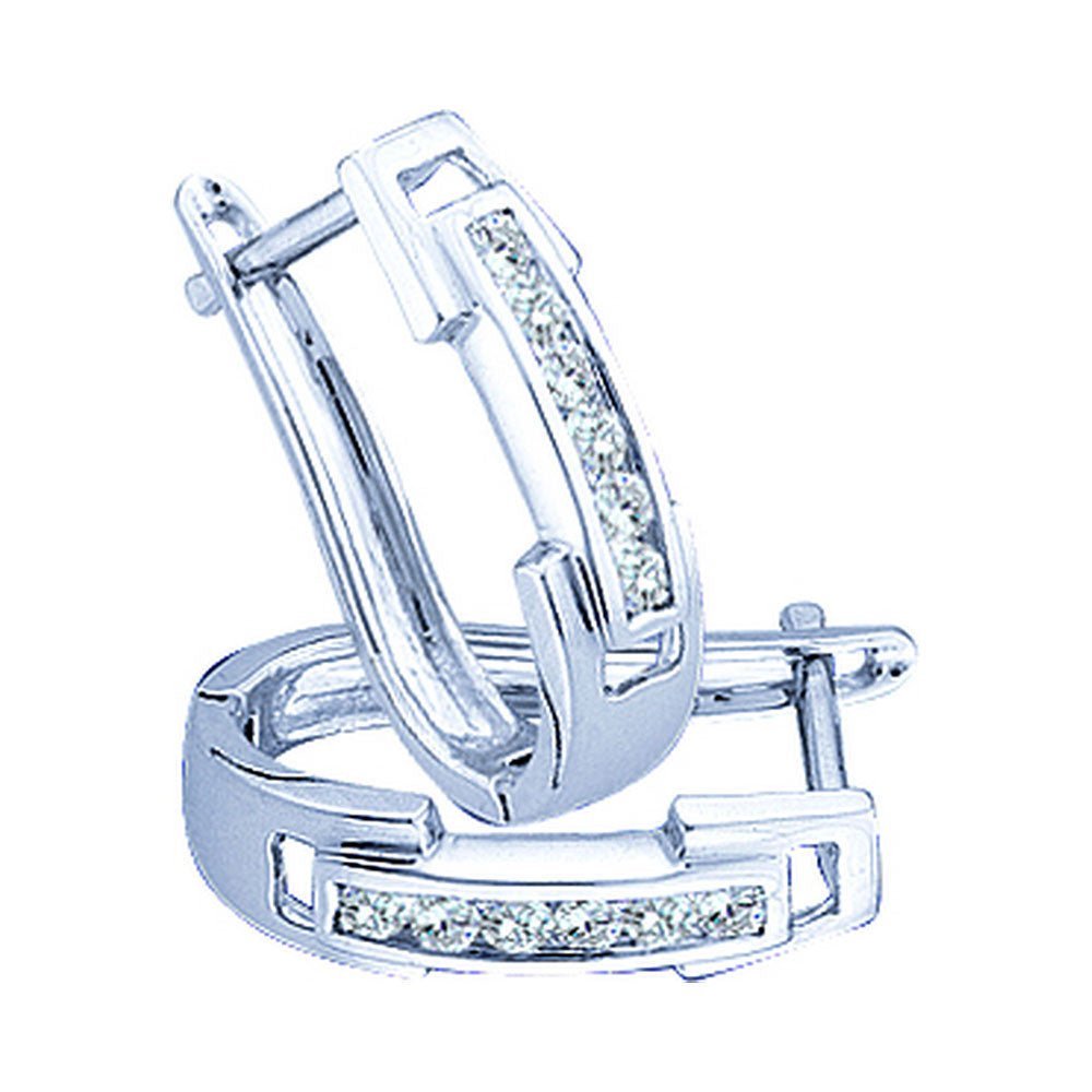 Radiant Brilliance: 10kt White Gold Womens Round Diamond Oblong Hoop Earrings 1/5 Cttw - Splendid Jewellery