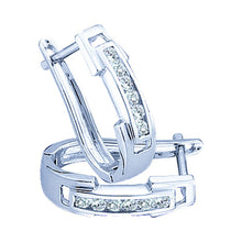 Load image into Gallery viewer, Radiant Brilliance: 10kt White Gold Womens Round Diamond Oblong Hoop Earrings 1/5 Cttw - Splendid Jewellery