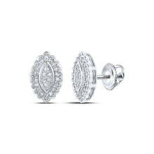 Load image into Gallery viewer, Radiant Brilliance: 10kt White Gold Womens Round Diamond Oval Cluster Earrings 1/5 Cttw - Splendid Jewellery
