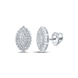 Radiant Brilliance: 10kt White Gold Womens Round Diamond Oval Cluster Earrings 1/5 Cttw - Splendid Jewellery