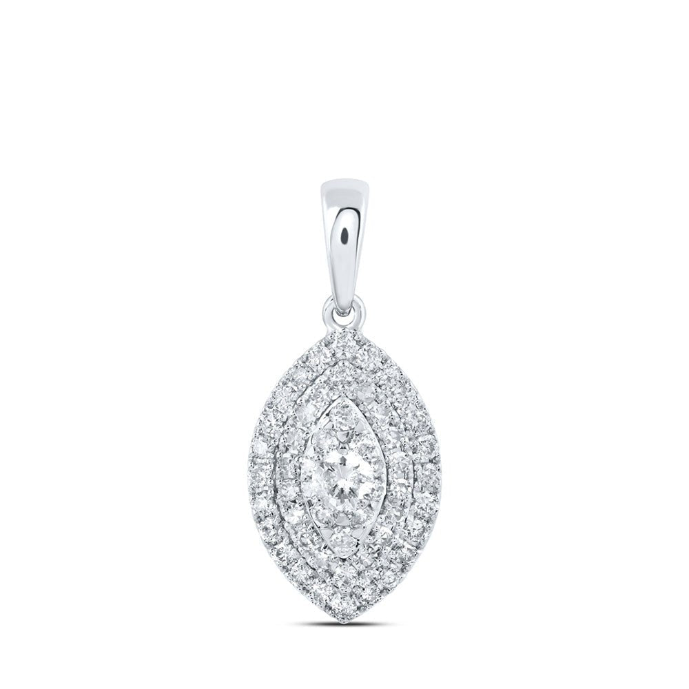 Radiant Brilliance: 10kt White Gold Womens Round Diamond Oval Pendant 1/2 Cttw - Splendid Jewellery