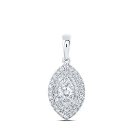 Radiant Brilliance: 10kt White Gold Womens Round Diamond Oval Pendant 1/2 Cttw - Splendid Jewellery