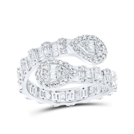 Radiant Brilliance | 10kt White Gold Womens Round Diamond Pear Cuff Band Ring 1 Cttw - Splendid Jewellery