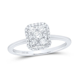 Radiant Brilliance: 10kt White Gold Womens Round Diamond Square Cluster Ring 1/3 Cttw Top View from Splendid Jewellery