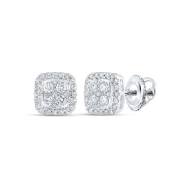 Radiant Brilliance: 10kt White Gold Womens Round Diamond Square Earrings 1/2 Cttw - Splendid Jewellery