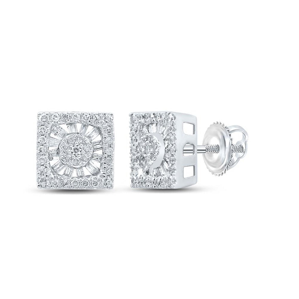 Radiant Brilliance: 10kt White Gold Womens Round Diamond Square Earrings 1/2 Cttw - Splendid Jewellery