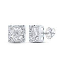 Radiant Brilliance: 10kt White Gold Womens Round Diamond Square Earrings 1/2 Cttw - Splendid Jewellery