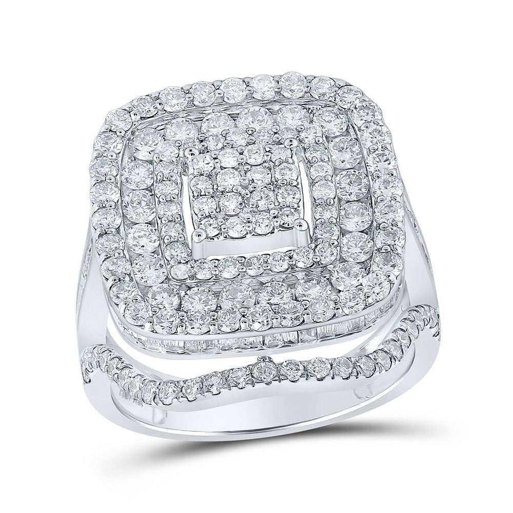 Radiant Brilliance: 10kt White Gold Womens Round Diamond Square Ring 2 - 3/4 Cttw - Splendid Jewellery