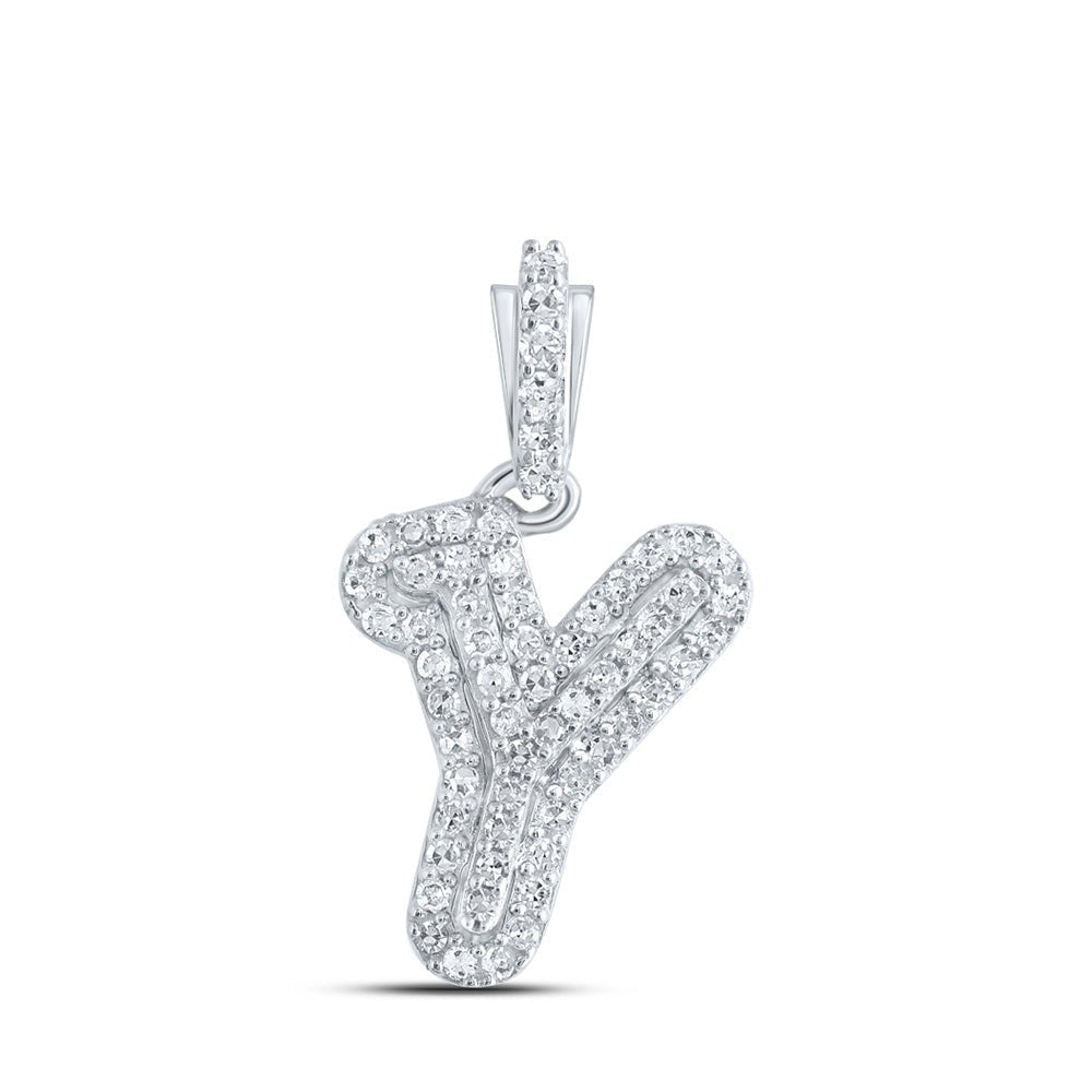 Radiant Brilliance: 10kt White Gold Womens Round Diamond Y Initial Letter Pendant - Splendid Jewellery