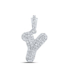 Radiant Brilliance: 10kt White Gold Womens Round Diamond Y Initial Letter Pendant - Splendid Jewellery