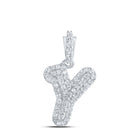 Radiant Brilliance: 10kt White Gold Womens Round Diamond Y Initial Letter Pendant - Splendid Jewellery