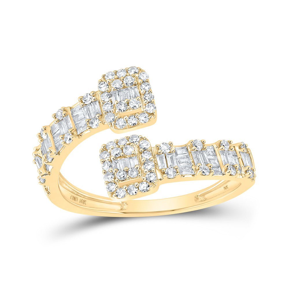 Radiant Brilliance: 10kt Yellow Gold Baguette Diamond Square Cuff Band Ring - Splendid Jewellery