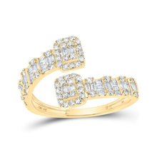 Load image into Gallery viewer, Radiant Brilliance: 10kt Yellow Gold Baguette Diamond Square Cuff Band Ring - Splendid Jewellery
