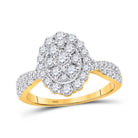 Radiant Brilliance: 10kt Yellow Gold Round Diamond Oval Cluster Ring 1 Cttw - Splendid Jewellery
