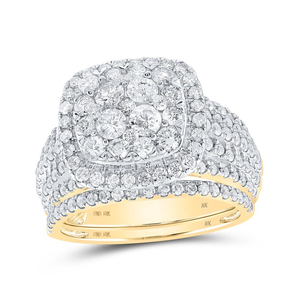 Radiant Brilliance: 10kt Yellow Gold Square Diamond Wedding Ring Set - Splendid Jewellery