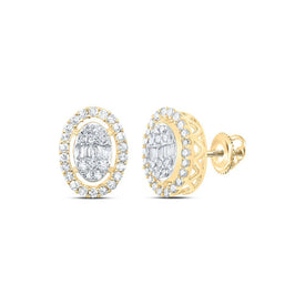 Radiant Brilliance: 10kt Yellow Gold Womens Baguette Diamond Oval Earrings 3/8 Cttw - Splendid Jewellery